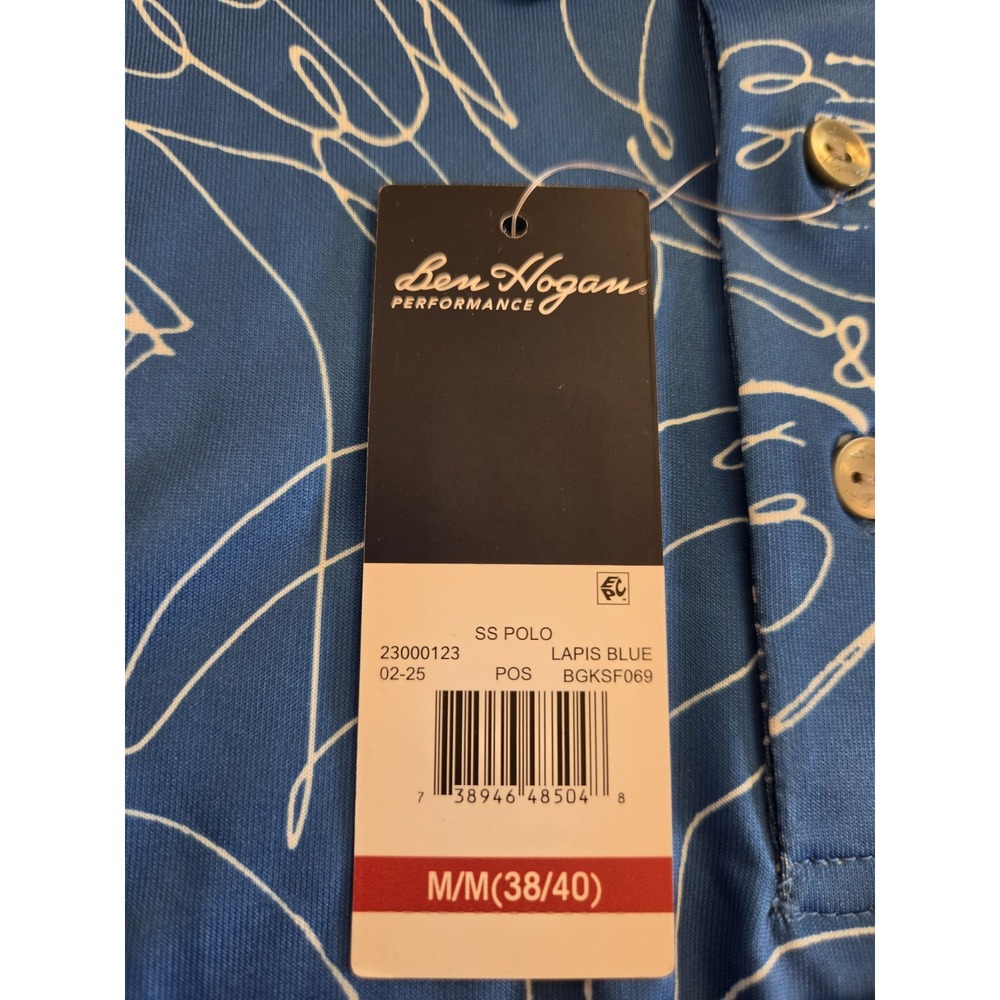Ben Hogan Men's Linear Flamingo Perf Golf Polo Shirt Lapis Blue UV Sz M NEW! - Picture 5 of 12